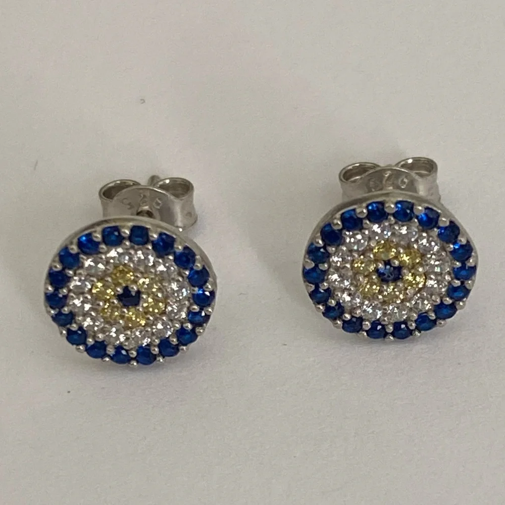 🧿 925 Silver evileye earrings stunning blue evil eye eyes post posts stud studs